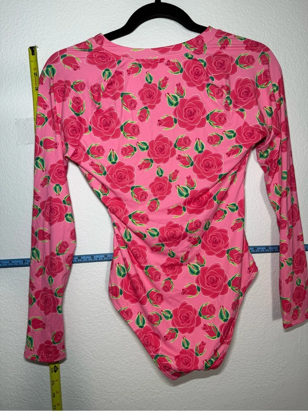Betsy Johnson Pink Rose-Print Long Sleeve One-Piece Swimsuit